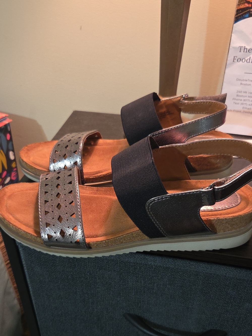 Sofft Women's Metallic Pewter and Black Slingback Sandal